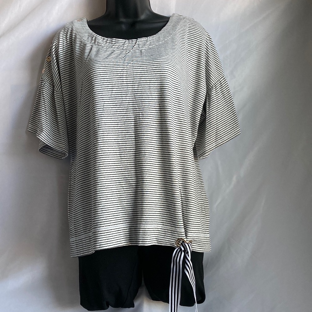 Onque Casual Striped Short Sleeve Blouse Size PXL